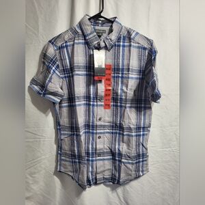 Eddie Bauer Men's Blue and Gray Checkered Shirt, Size Medium